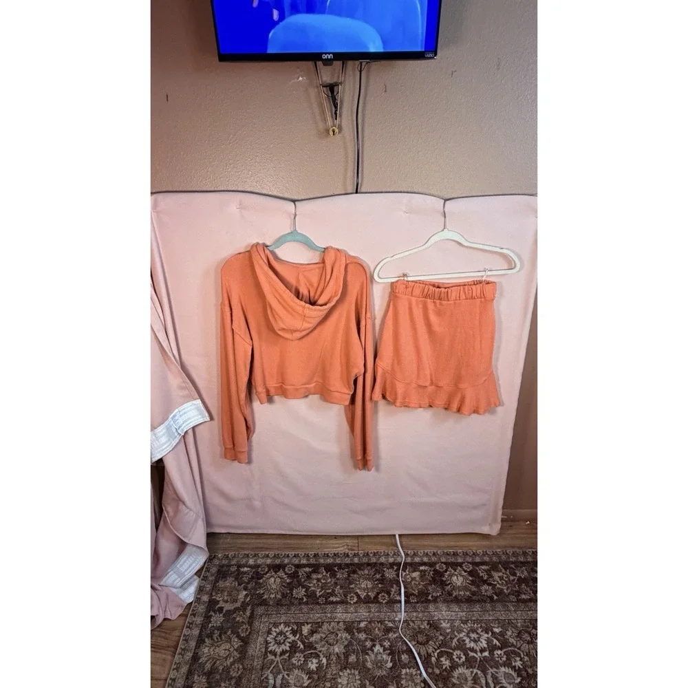 Free People Beach Women's S Social Set Cropped Hoodie Matching Set Flare Skirt